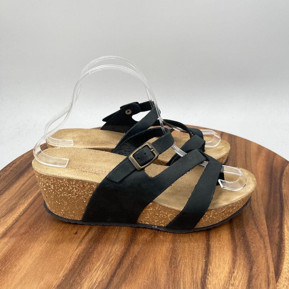 A. Giannetti Sandals Womens Size 8 / 39 Black Leather Wedge Casual Going Out